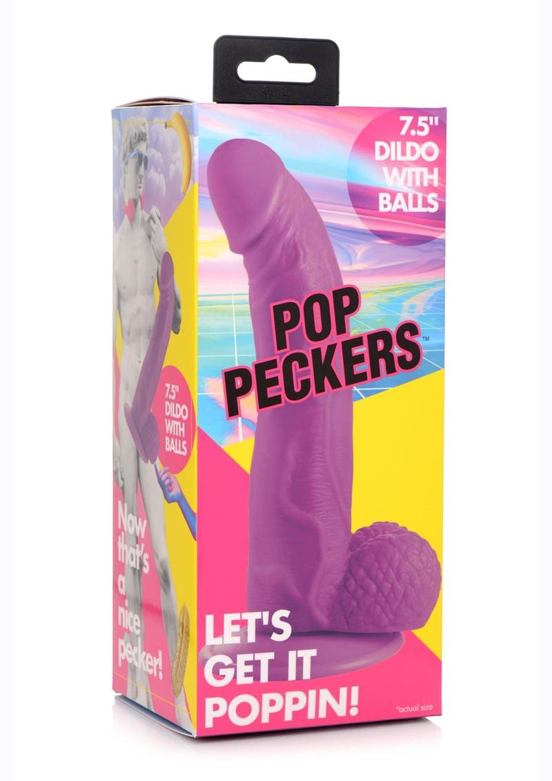 Pop Peckers Dildo with Balls - Purple - 7.5in