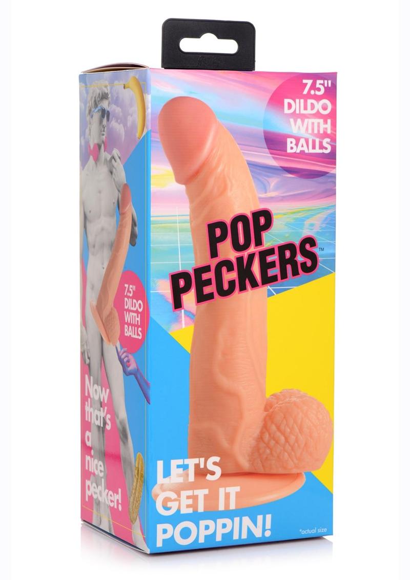 Pop Peckers Dildo with Balls - Vanilla - 7.5in