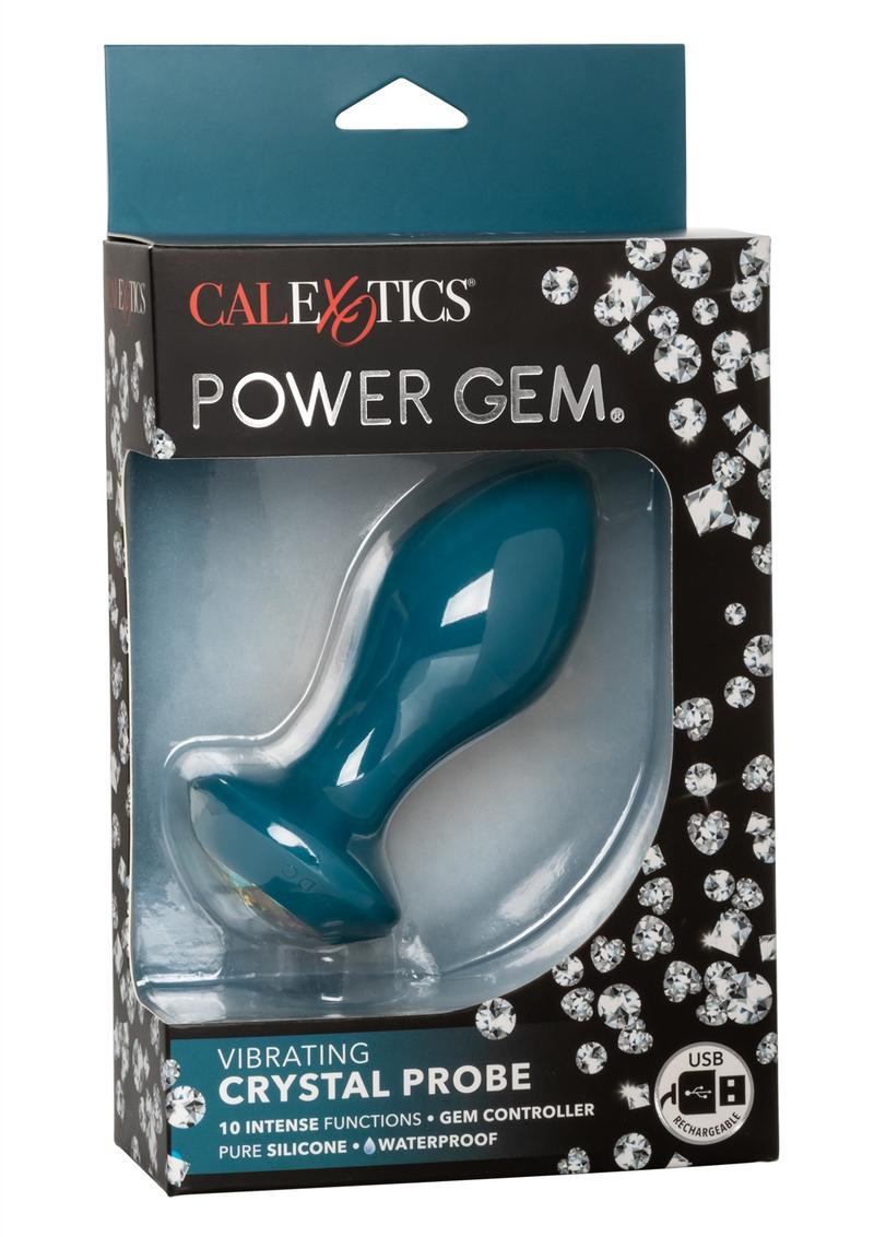 Power Gem Vibrating Crystal Probe Silicone Rechargeable Butt Plug - Blue