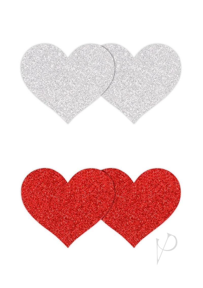 Pretty Pasties Glitter Hearts - Red/Silver