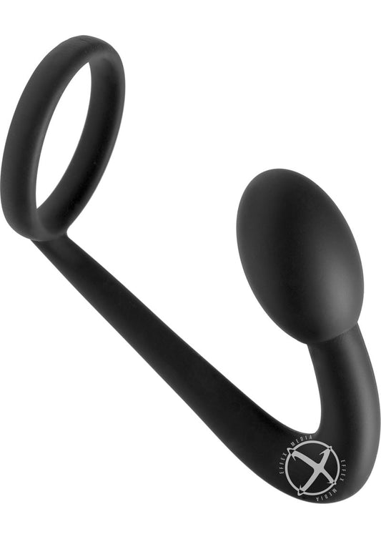 Prostatic Play Explorer Silicone Cock Ring and Prostate Plug - Black