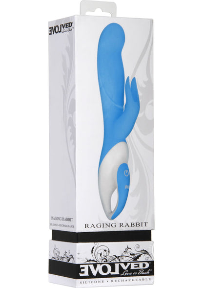 Raging Rabbit Rechargeable Silicone Rabbit Vibrator - Aqua/Blue/White