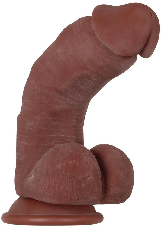 Real Supple Girthy Poseable Dildo with Balls - Chocolate - 8.5in