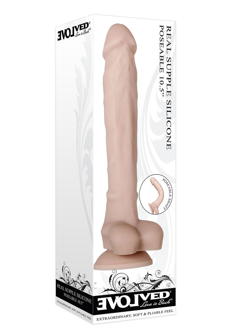 Real Supple Poseable Silicone Dildo with Balls - Vanilla - 10.5in