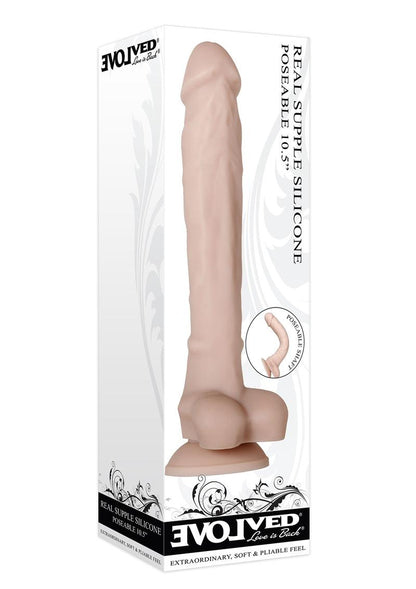 Real Supple Poseable Silicone Dildo with Balls - Vanilla - 10.5in