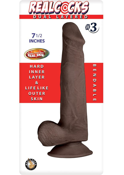 Realcocks Dual Layered #3 Bendable Dildo - Brown/Chocolate - 7.5in