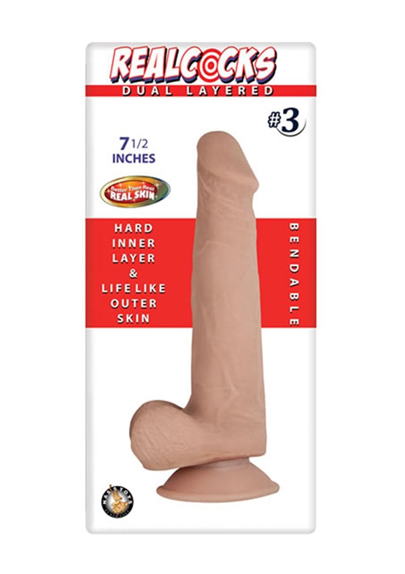 Realcocks Dual Layered #3 Bendable Dildo - Flesh/Vanilla - 7.5in