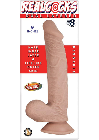 Realcocks Dual Layered #8 Bendable Dildo - Flesh/Vanilla - 9in