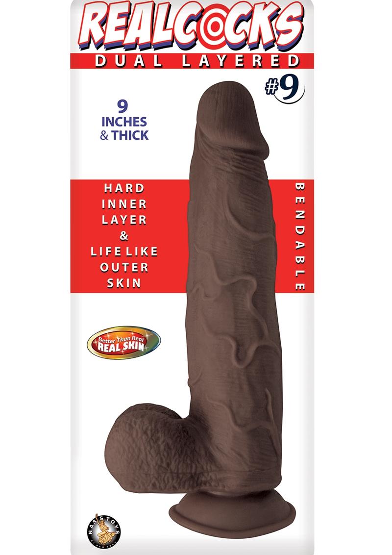 Realcocks Dual Layered #9 Bendable Thick Dildo - Chocolate - 9in