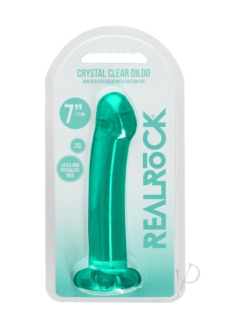 Realrock Crystal Clear Dildo with Suction Cup - Clear/Green - 6.7in