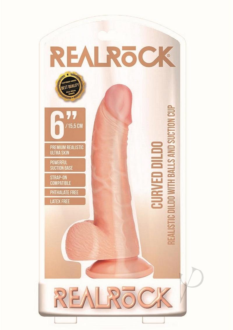Realrock Curved Realistic Dildo with Balls and Suction Cup - Vanilla - 6in