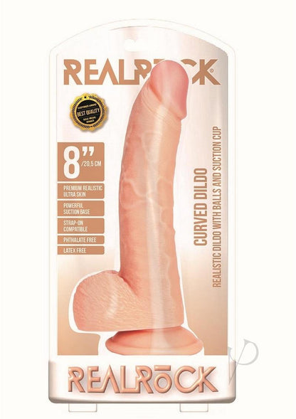 Realrock Curved Realistic Dildo with Balls and Suction Cup - Vanilla - 8in