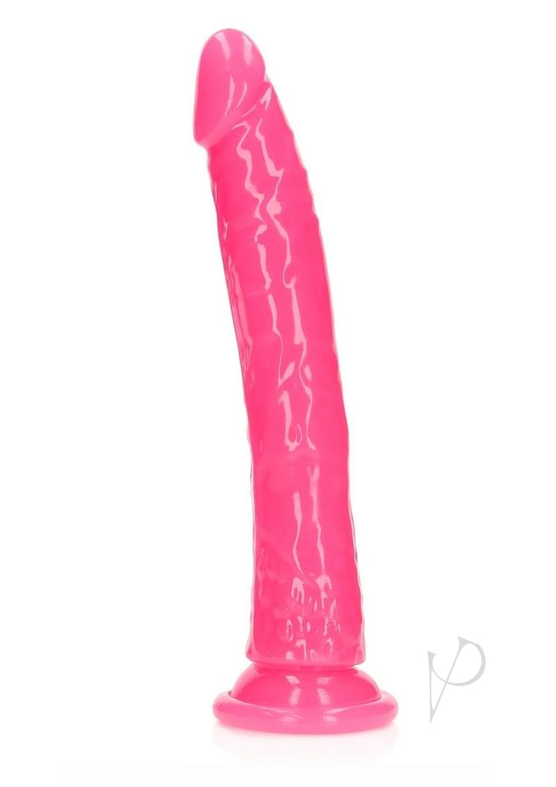 Realrock Slim Glow In The Dark Dildo with Suction Cup - Glow In The Dark/Pink - 11in