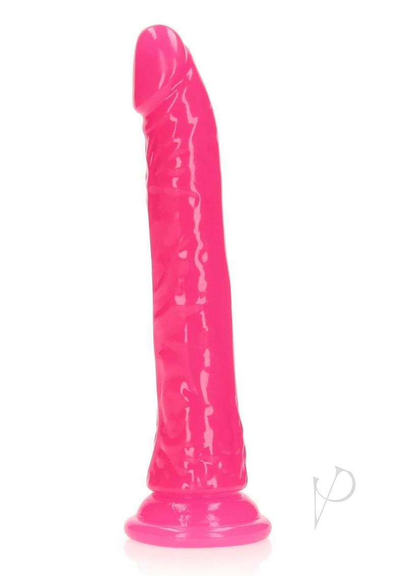 Realrock Slim Glow In The Dark Dildo with Suction Cup - Glow In The Dark/Pink - 9in