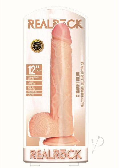 Realrock Straight Realistic Dildo with Balls and Suction Cup - Vanilla - 12in