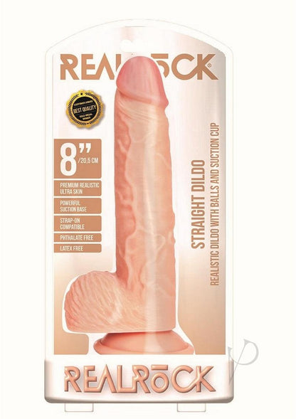 Realrock Straight Realistic Dildo with Balls and Suction Cup - Vanilla - 8in