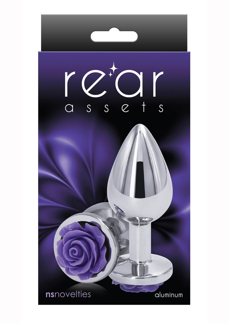 Rear Assets Rose Aluminum Anal Plug - Metal/Purple/Silver - Medium