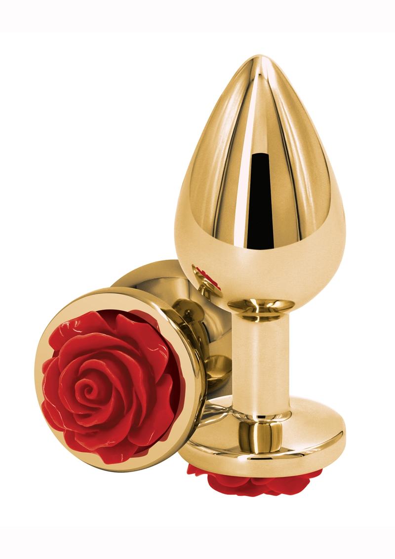 Rear Assets Rose Aluminum Anal Plug - Gold/Metal/Red - Medium