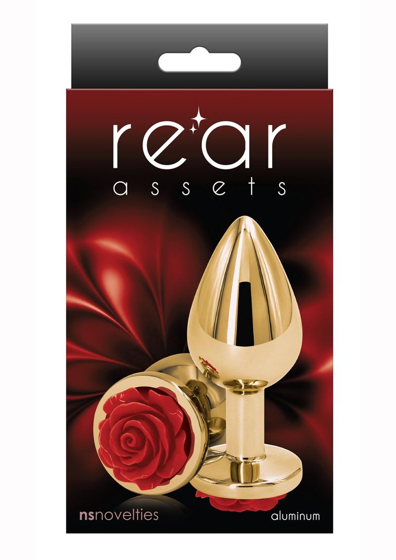 Rear Assets Rose Aluminum Anal Plug - Gold/Metal/Red - Medium