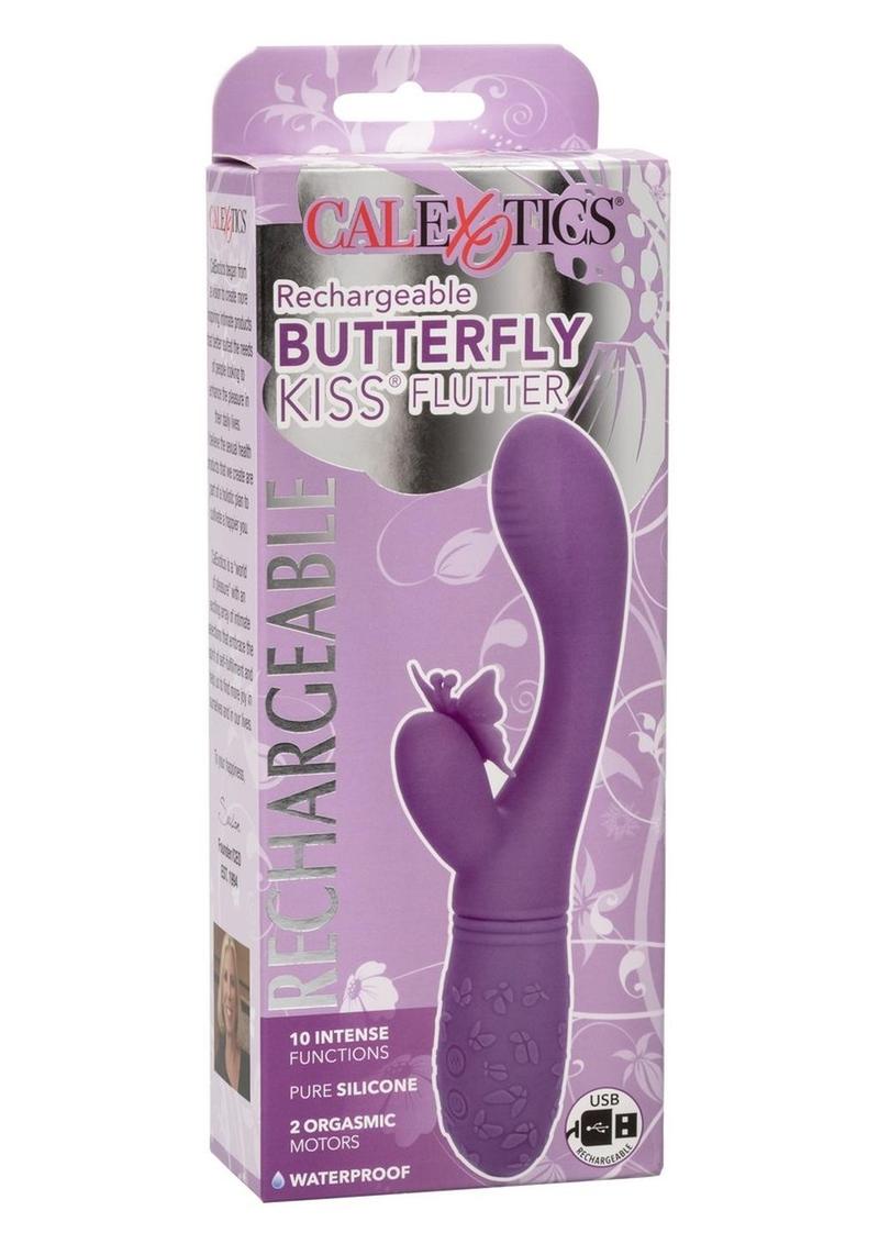 Rechargeable Butterfly Kiss Flutter Silicone Rabbit Vibrator - Purple