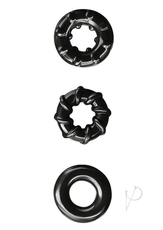 Renegade Dyno Rings Super Stretchable Cock Rings - Black - Set Of 3