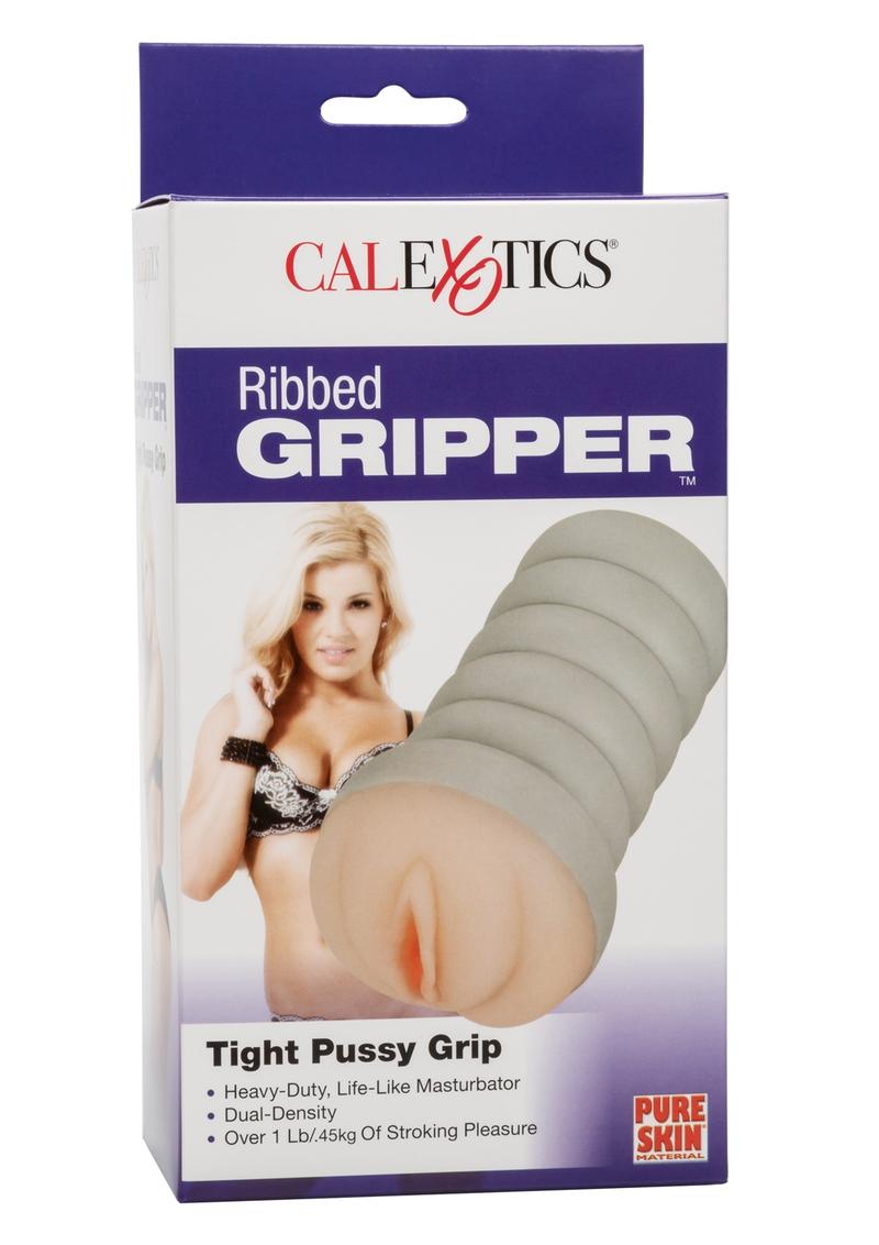 Ribbed Gripper Dual Density Textured Masturbator - Pussy - Ivory/Vanilla