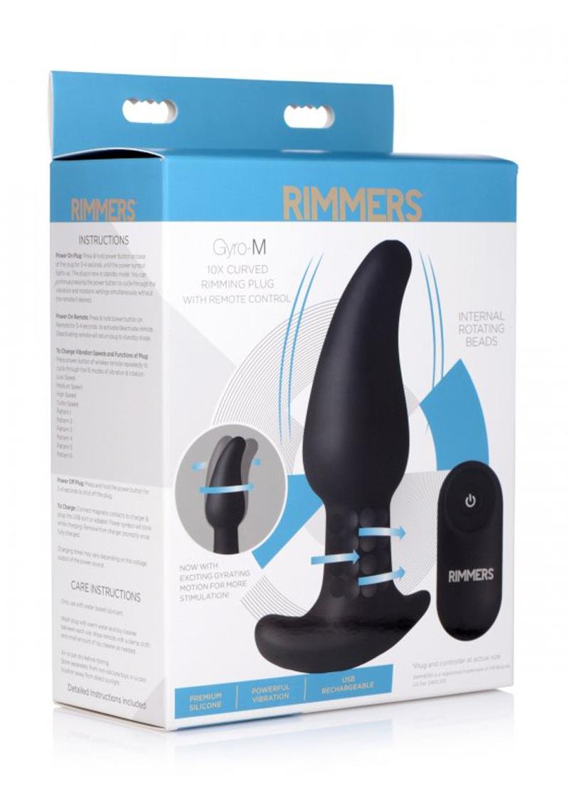 Rimmers Gyro-M Rechargeable Silicone Curved Rimming Plug with Remote Control - Black