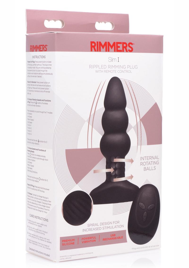 Rimmers Slim I Rechargeable Silicone Rippled Rimming Plug with Remote Control - Black