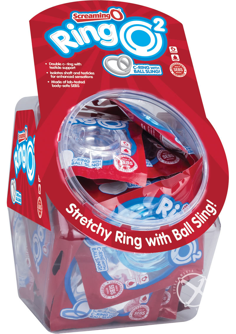 Ringo 2 Cock Ring with Ball Sling - Assorted Colors - 36 Each Per Bowl