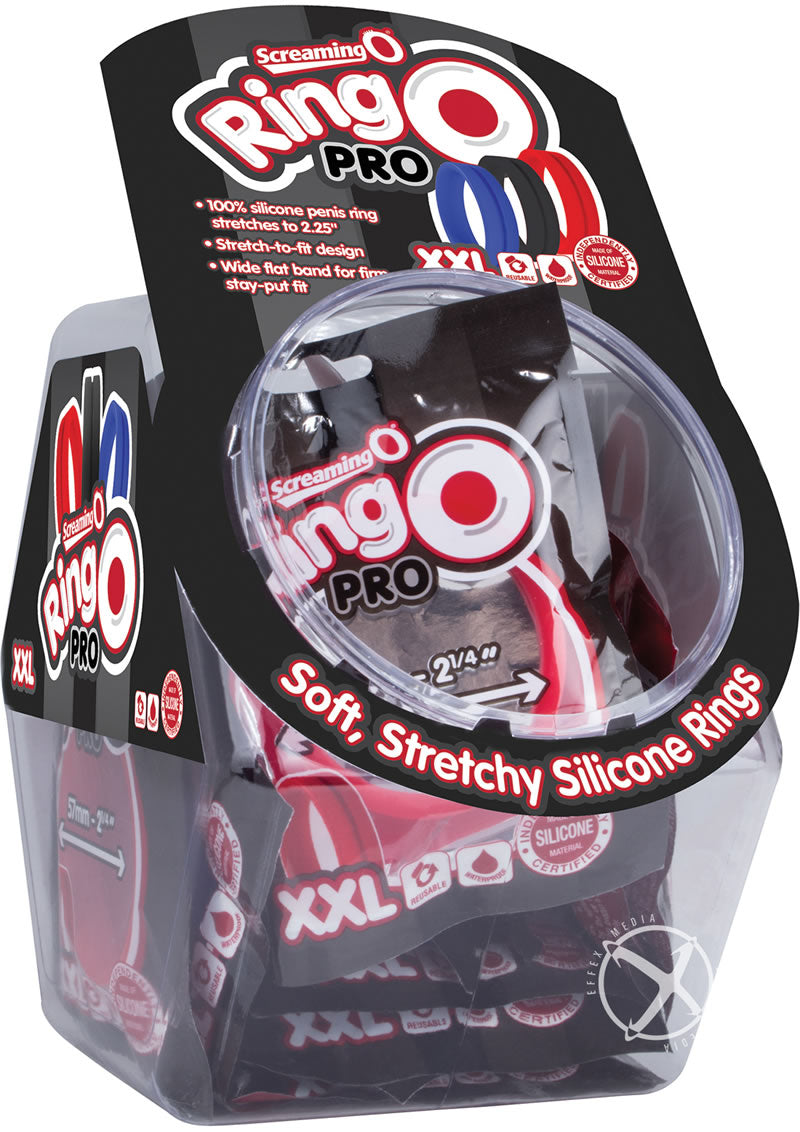 Ringo Pro Double Xtra-Large Silicone Cock Rings Waterproof - Assorted Colors - 24 Piece/Bowl