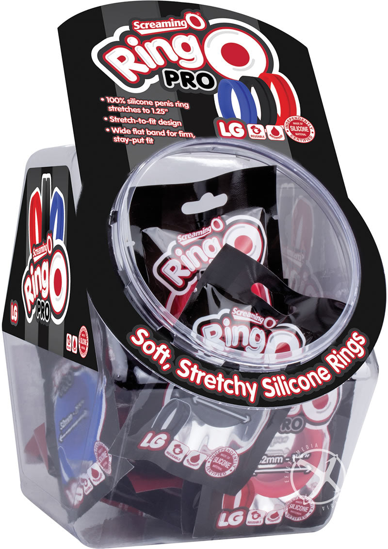 Ringo Pro Large Silicone Cock Rings Waterproof - Assorted Colors - Large - 24 Piece/Bowl