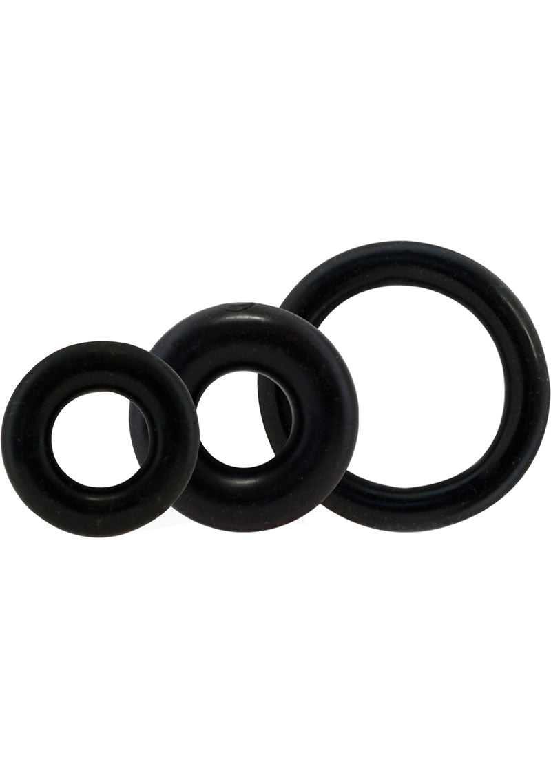 Ringo X3 Cock Rings (3 Sizes Per Pack) - Black (6 Packs Per Counter - Black - Display