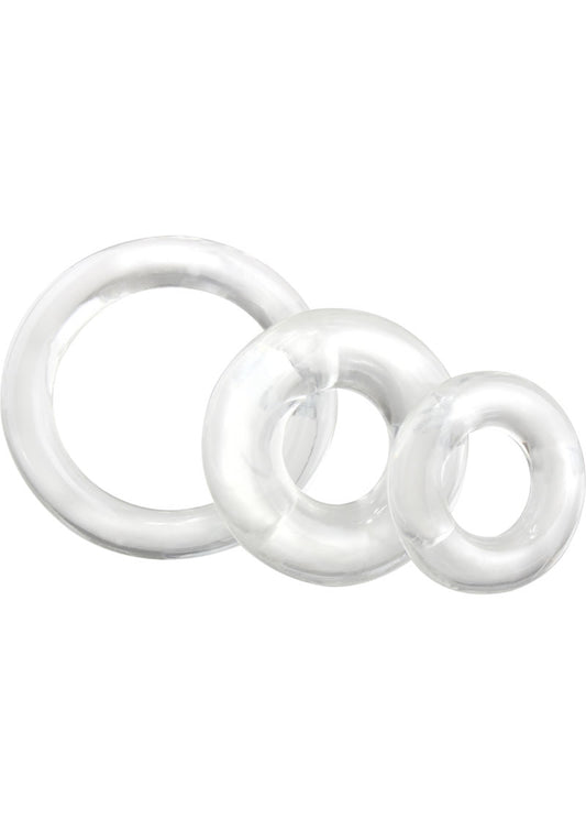 Ringo X3 Cock Rings (3 Sizes Per Pack) - Clear (6 Packs Per Counter - Clear - Display