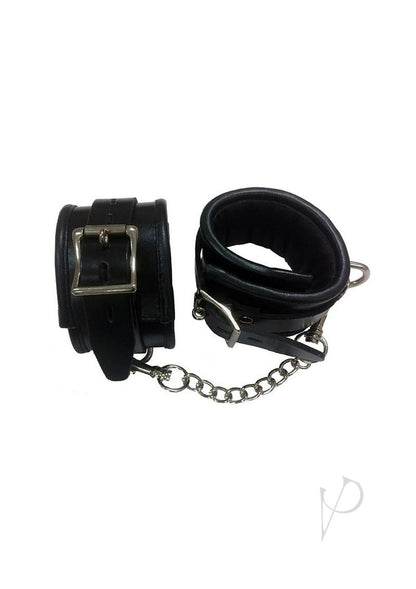 Rouge Padded Leather Adjustable Ankle Cuffs - Black