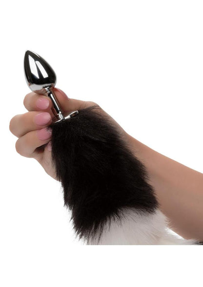 Running Wild Black and White Tail Faux Fur Tail and Metallic Anal Plug