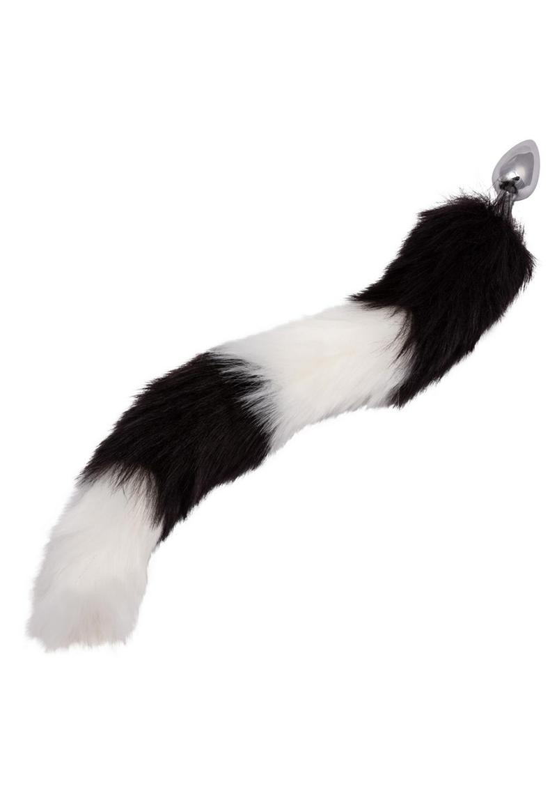 Running Wild Black and White Tail Faux Fur Tail and Metallic Anal Plug