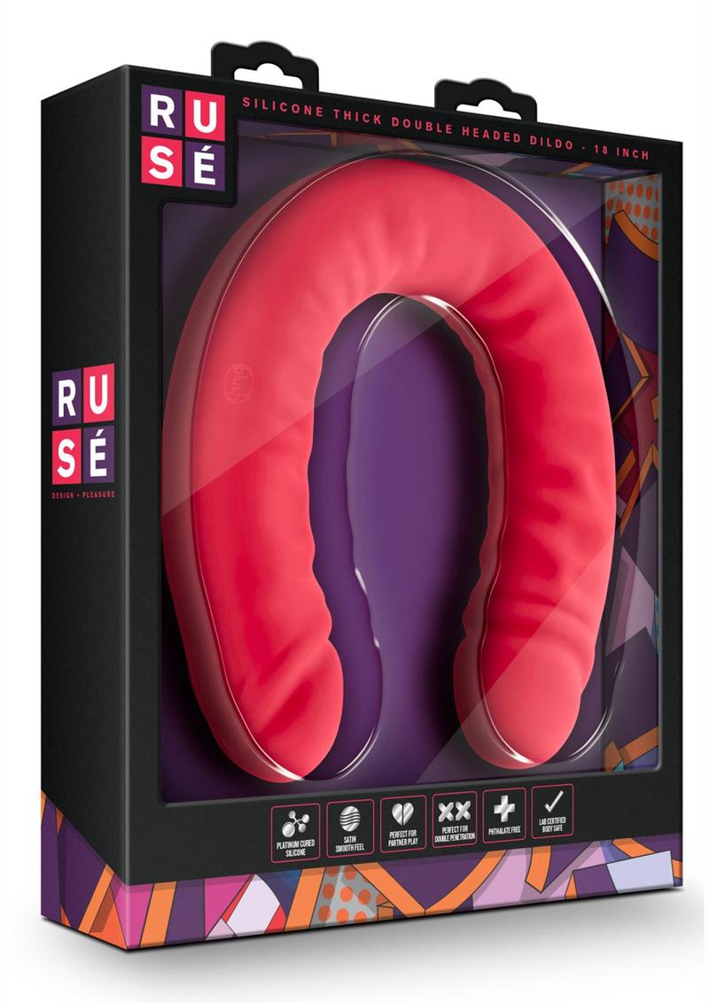 Ruse Silicone Double Headed Dildo 18in - Cerise - Red