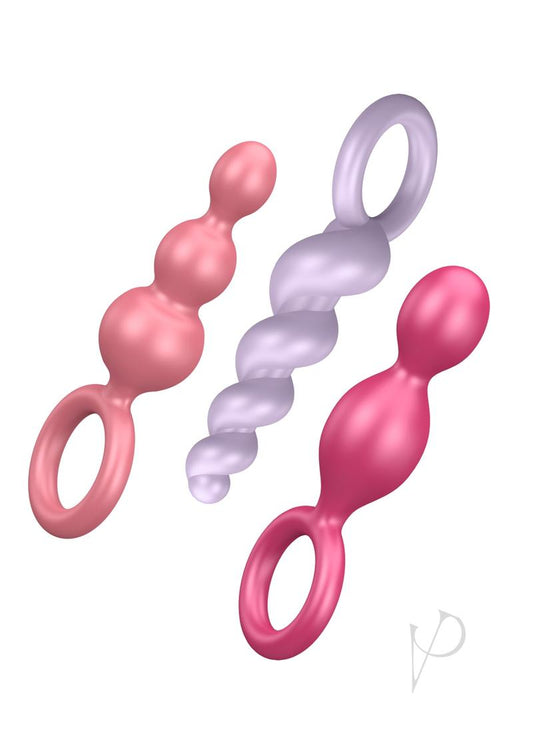 Satisfyer Booty Call Silicone Textured Anal Plugs Assorted Colors 3 Each - Assorted Colors - Per Set
