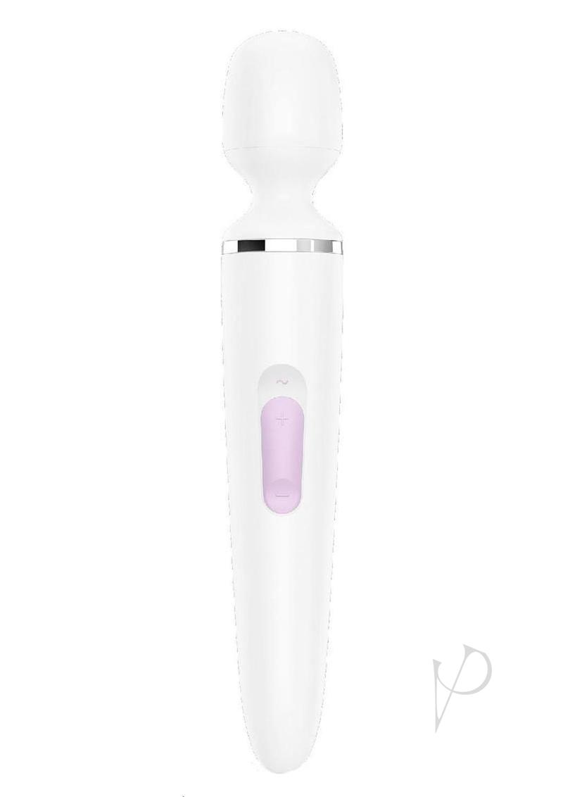 Satisfyer Wand-Er Woman USB Rechargeable Silicone Massager 13in - White/Chrome - White