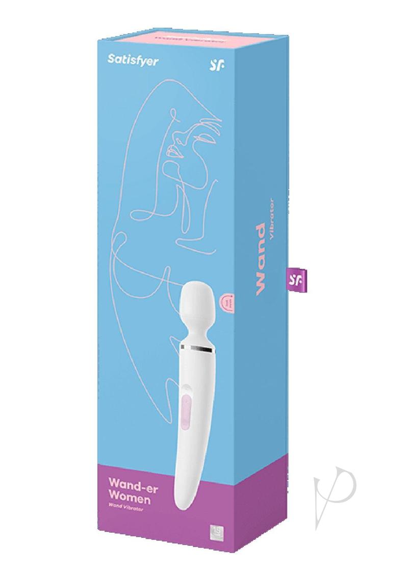 Satisfyer Wand-Er Woman USB Rechargeable Silicone Massager 13in - White/Chrome - White
