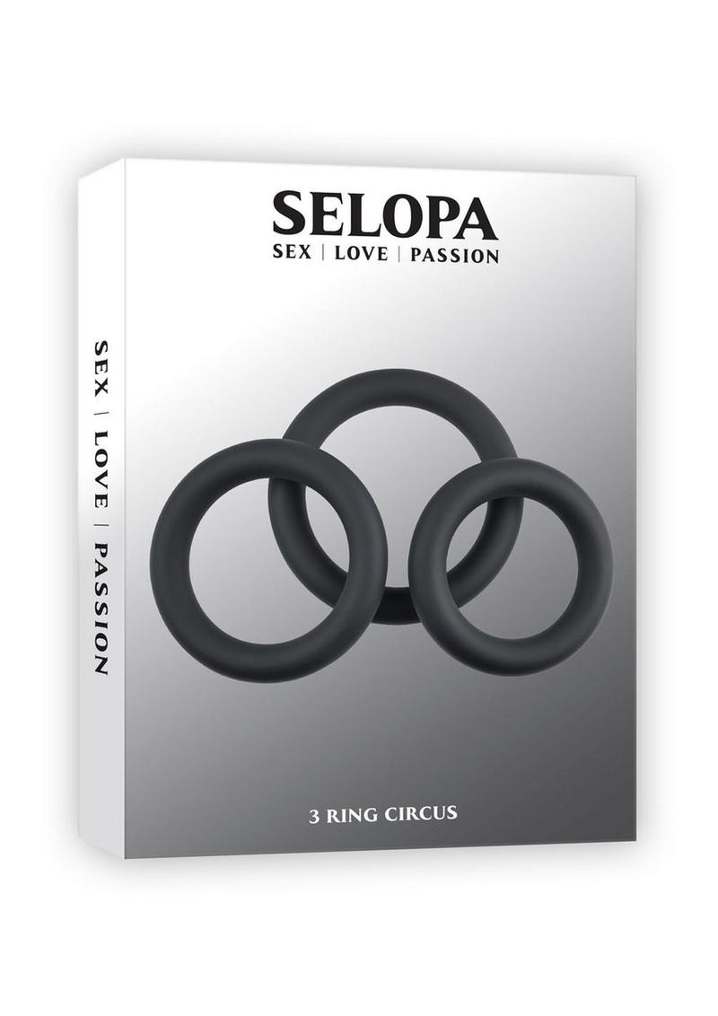 Selopas 3 Ring Circus Silicone Cock Ring - Black