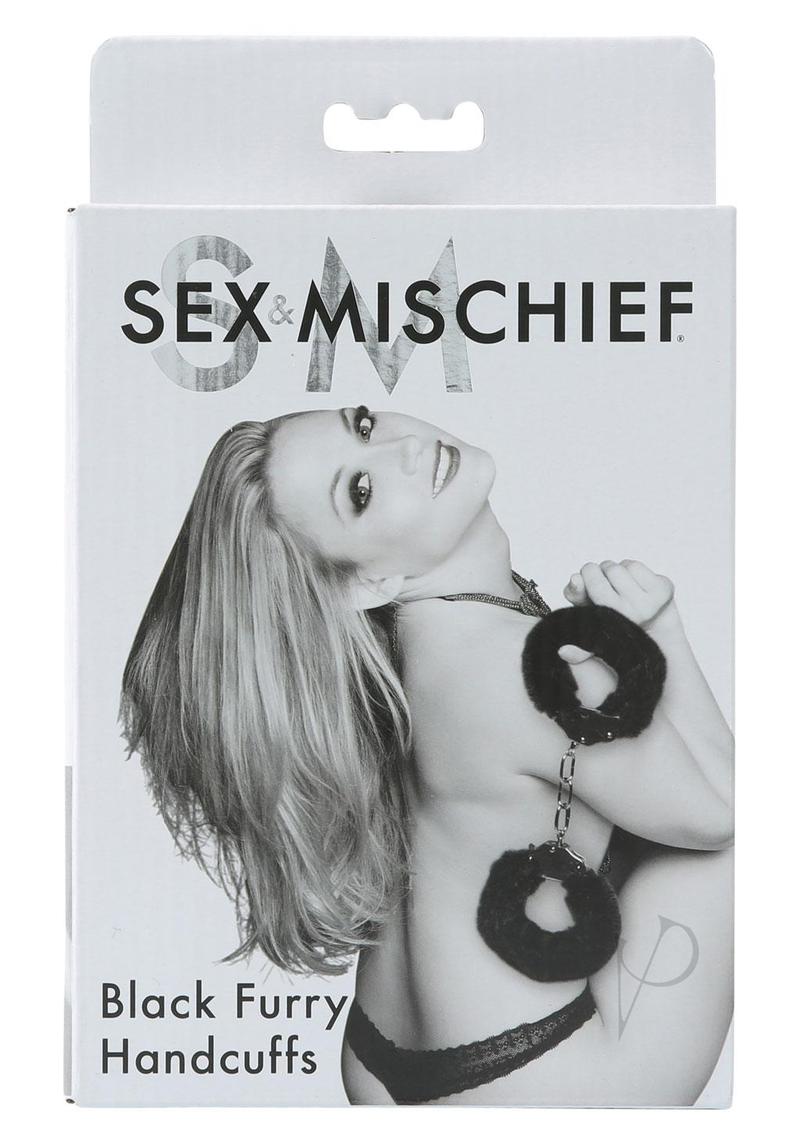 Sex and Mischief Furry Handcuffs - Black