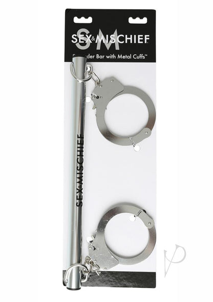 Sex and Mischief Spreader Bar with Metal Cuffs - Metal/Silver