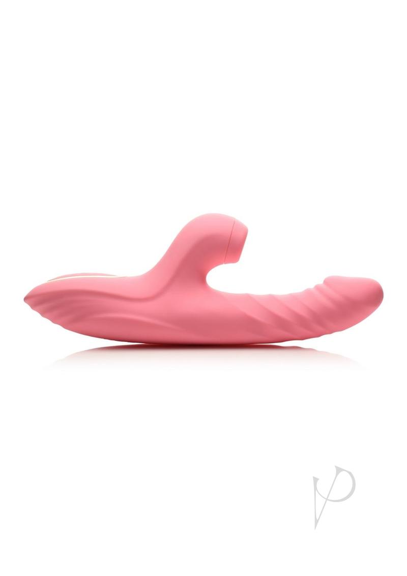 Shegasm Candy-Thrust Rechargeable Silicone Thrusting and Sucking Rabbit Vibrator - Pink