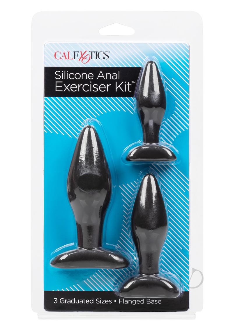 Silicone Anal Exerciser Anal Plug - Black - 3 Per Set/Set