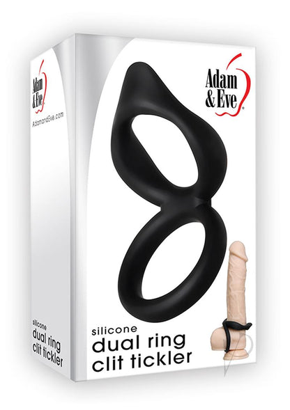 Silicone Dual Ring Clit Tickler Cock Ring - Black