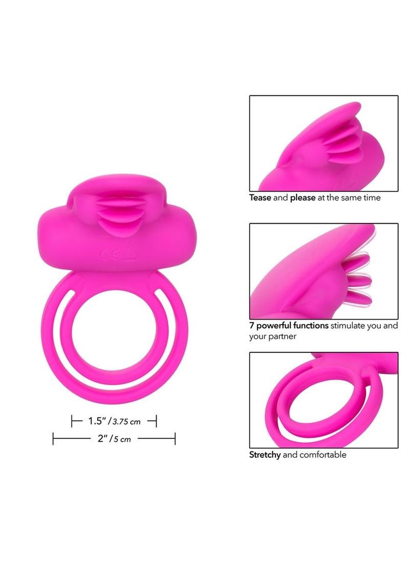 Silicone Rechargeable Dual Clit Flicker Vibrating Cockring Multispeed Waterproof