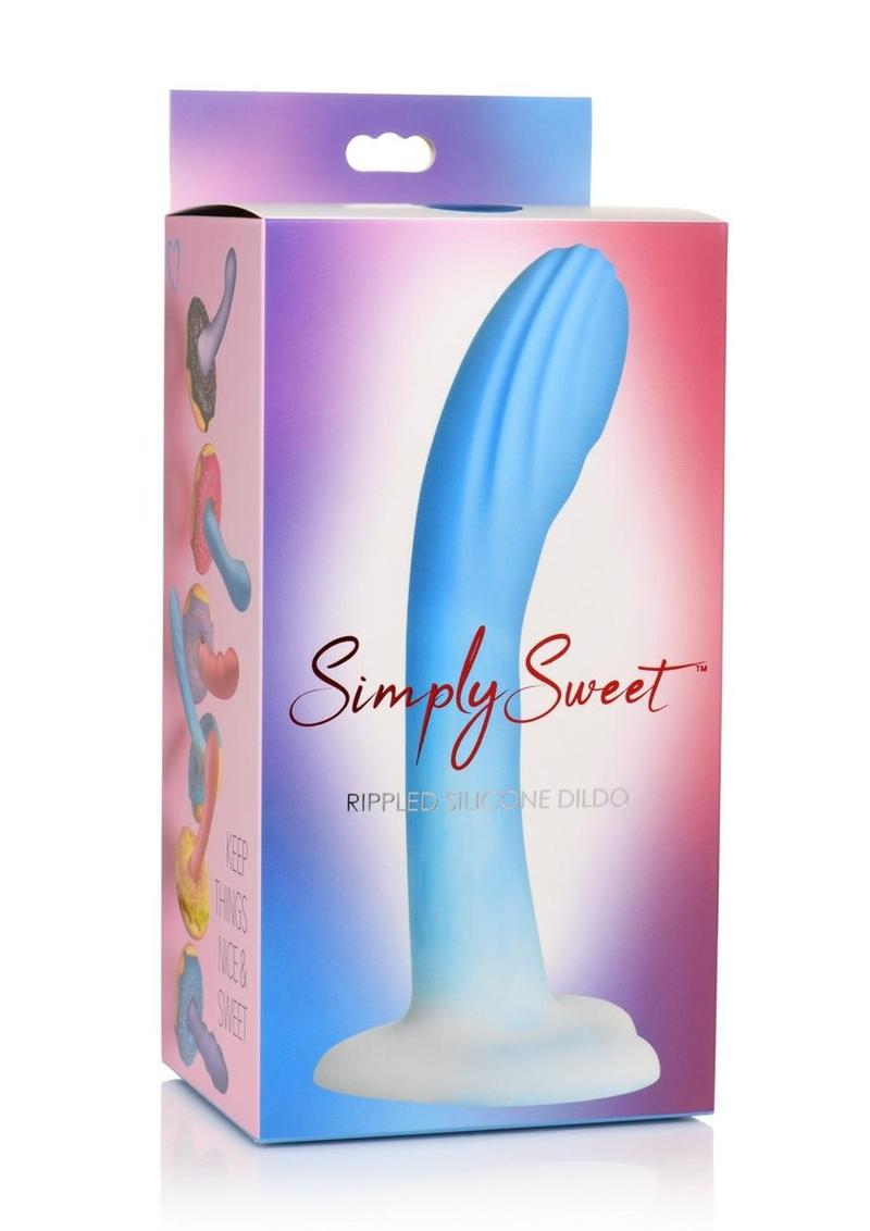 Simply Sweet Rippled Silicone Dildo - Blue/White