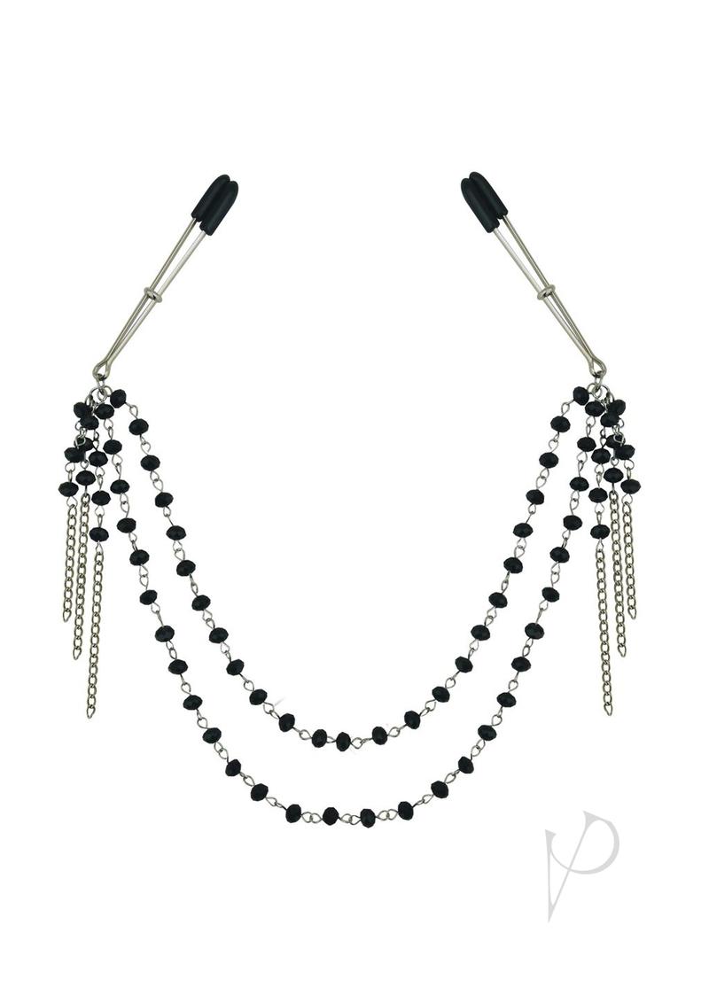 Sincerely Black Jeweled Nipple Clips - Black/Silver - 16.5in