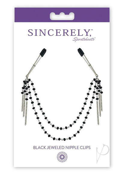 Sincerely Black Jeweled Nipple Clips - Black/Silver - 16.5in